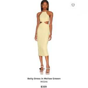 MISHA Alia midi dress halter neck criss cross open back bodycon cutout butter